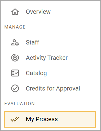 Navigation menu displaying options including 'My Process' highlighted for selection.